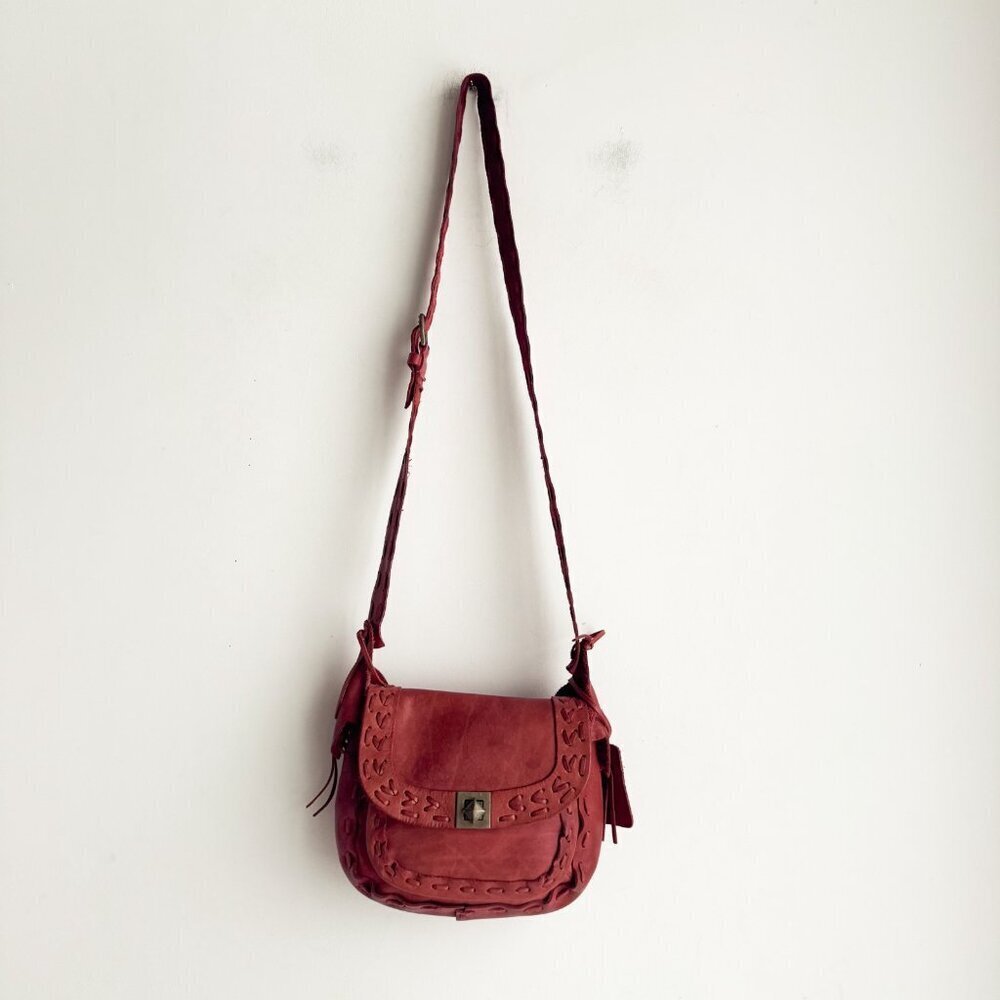 Vintage Zara Leather Whipstitch Boho Oval Saddle bag - Picture 3 of 11